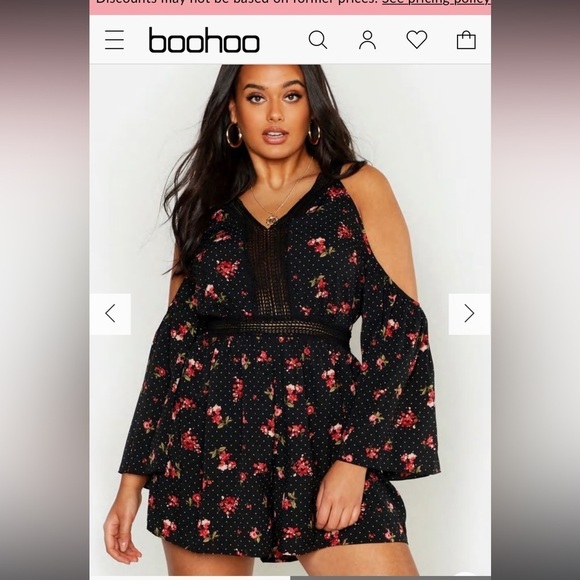 Boohoo Pants - Boohoo Plus polka dot ditsy floral crochet insert romper